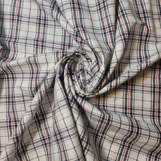 Stoff für Kleider, 100 % Baumwolle, Schottenkaro, kariert, gestreift, Elfenbein, Rot, Marine, Bastelmaterial, Quiltmaterial, 147,3 cm, Meterware