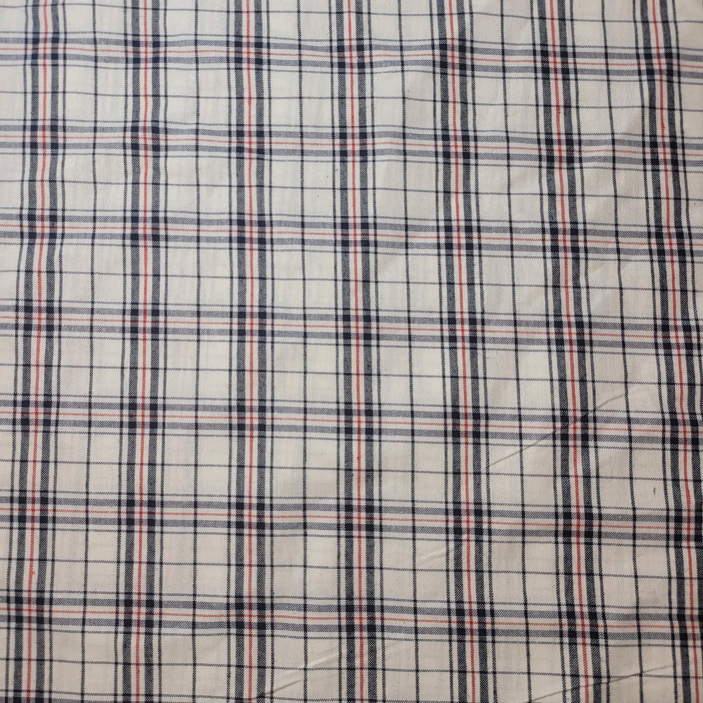 Ivory Red Navy 100% Cotton Tartan Check Plaid / Stripe Dress Fabric Craft Quilting Material 58" By The Meter