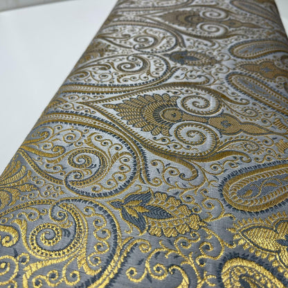 Jade Green Double Paisley Gold Metallic Banarasi Brocade Fabric | Dress, Craft & Décor Material | 44" Wide By the Meter