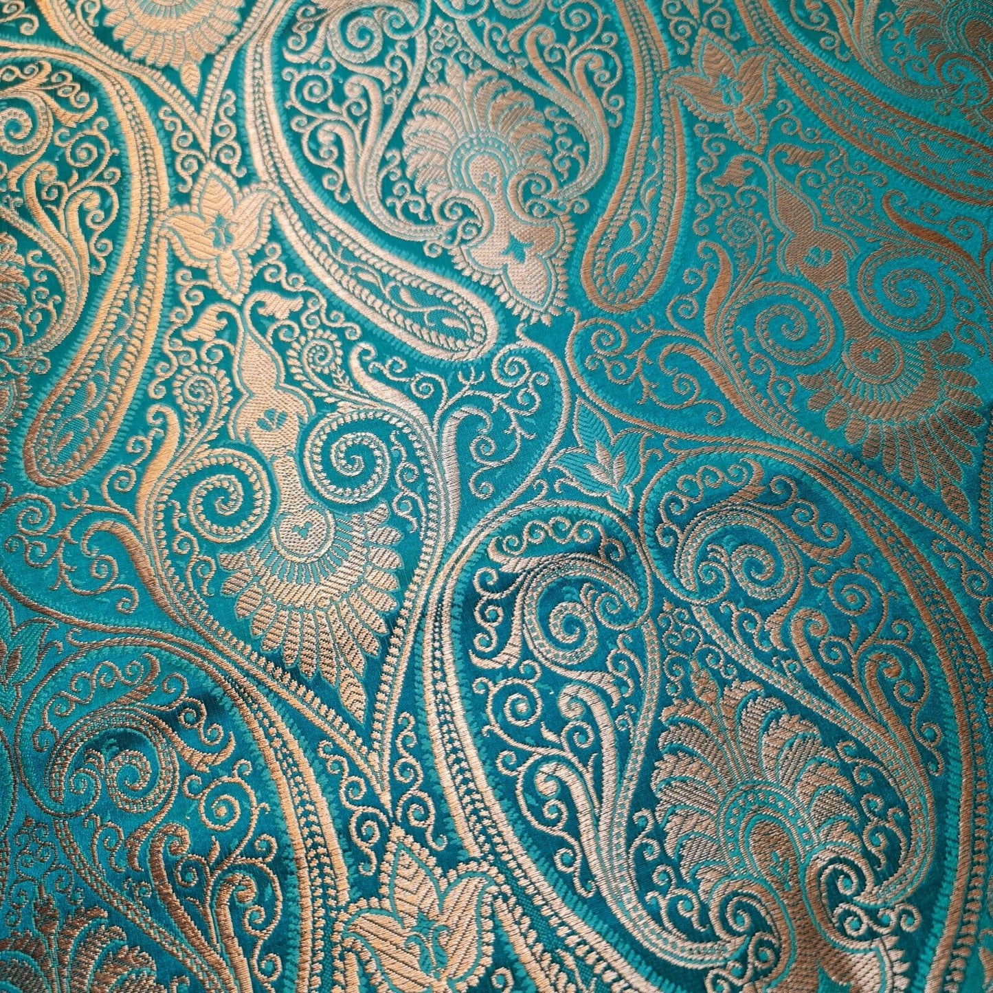 Jade Double Paisley Gold Metallic Banarasi Brocade Fabric | Dress, Craft & Décor Material | 44" Wide By the Meter