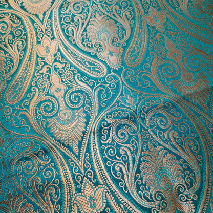 Jade Double Paisley Gold Metallic Banarasi Brocade Fabric | Dress, Craft & Décor Material | 44" Wide By the Meter