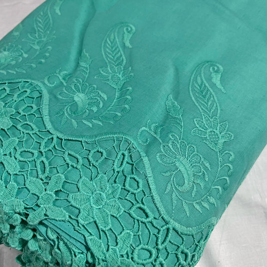 Jade Cotton Floral Embroidery Fabric Lace Broderie Anglaise Dress Craft Material 44" By the Meter
