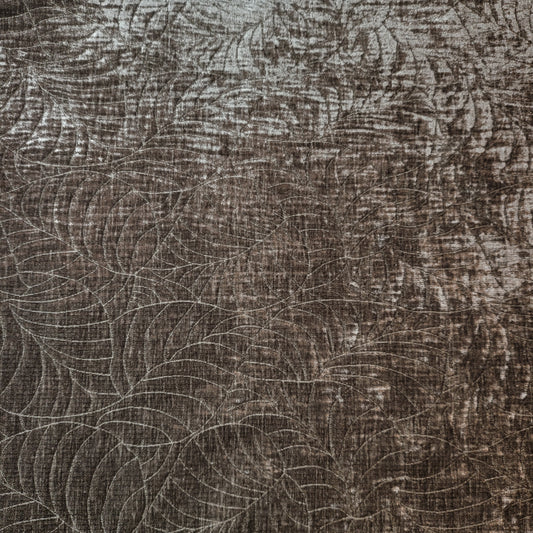 Khaki Embossed Leaf Chenille Velvet Fabric Curtain Soft Furnishing Material 58" By The Meter