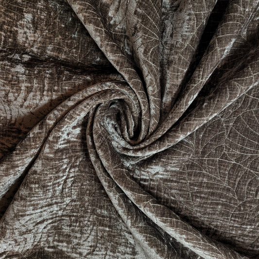 Khaki Embossed Leaf Chenille Velvet Fabric Curtain Soft Furnishing Material 58" By The Meter