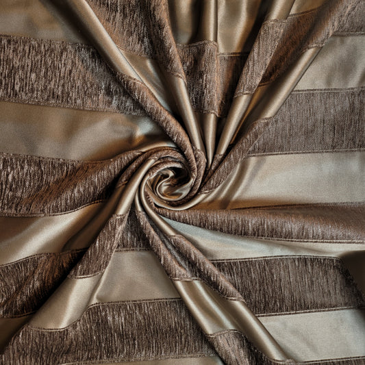 Khaki Stripe Chenille Velvet Fabric Curtain Soft Furnishing Material 58" By The Meter