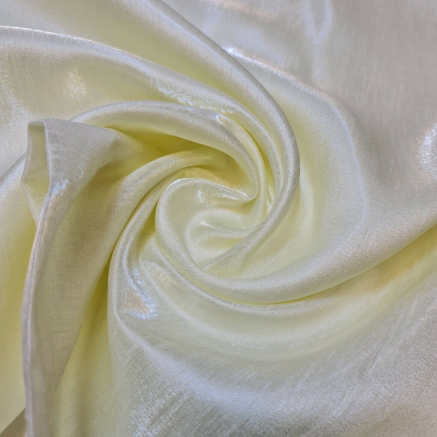 Light Lemon 100% Polyester Plain Faux Dupion Raw Silk Satin Finish Dressmaking Fabric 44" By Meter