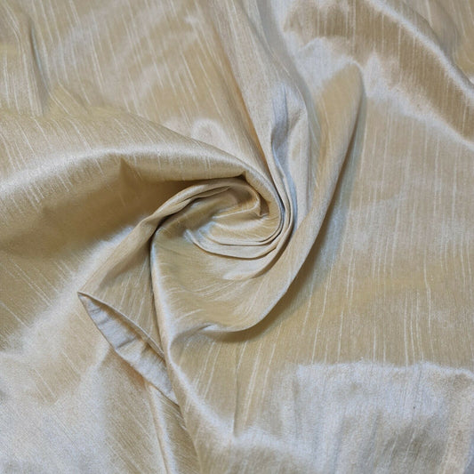 Light Beige Plain Raw Silk Faux Dupion 100% Polyester Upholstery Fabric Bridal Material 44" By The Meter