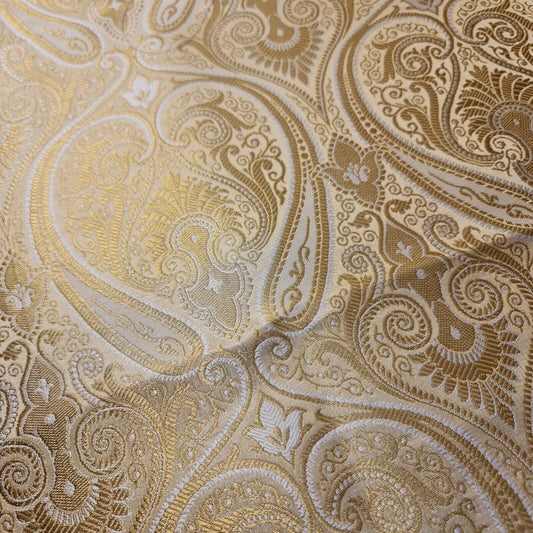 Ornamentaler Paisley Gold Metallic Druck Indischer Banarasi Brokat Stoff Meterware