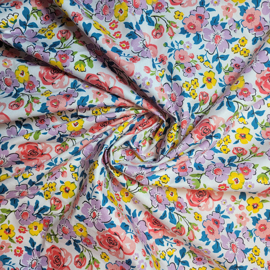 Fliederfarbener Wildblumenstoff, 100 % Bio-Baumwolle, zum Basteln, Kleider, Quilten, 111,8 cm, Meterware