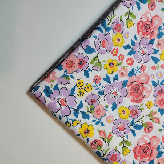 Fliederfarbener Wildblumenstoff, 100 % Bio-Baumwolle, zum Basteln, Kleider, Quilten, 111,8 cm, Meterware