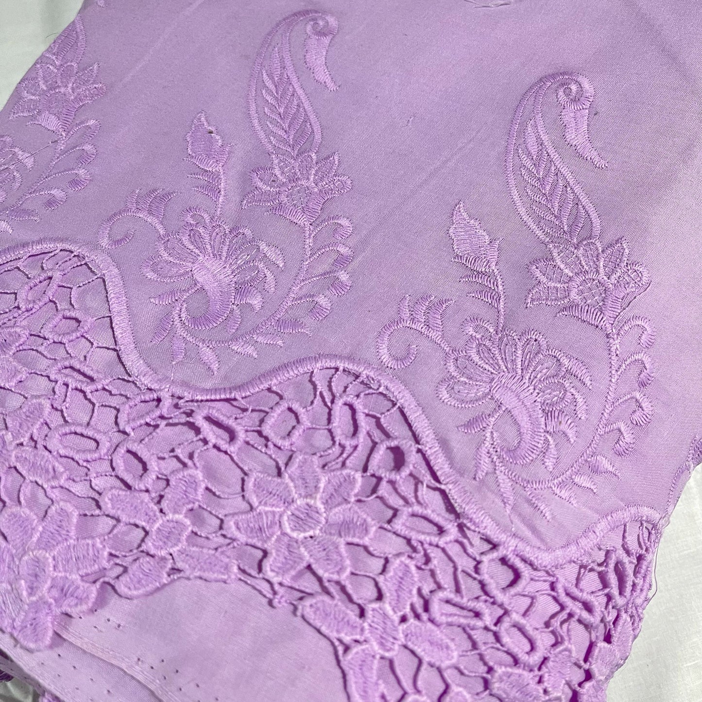 Lilac Cotton Floral Embroidery Fabric Lace Broderie Anglaise Dress Craft Material 44" By the Meter