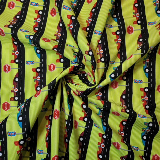 Lime F1 Cars Soft 100% Cotton Floral Fabric for Kids’ Sewing and Quilting – 44" Wide, Perfect for Dresses and Crafts