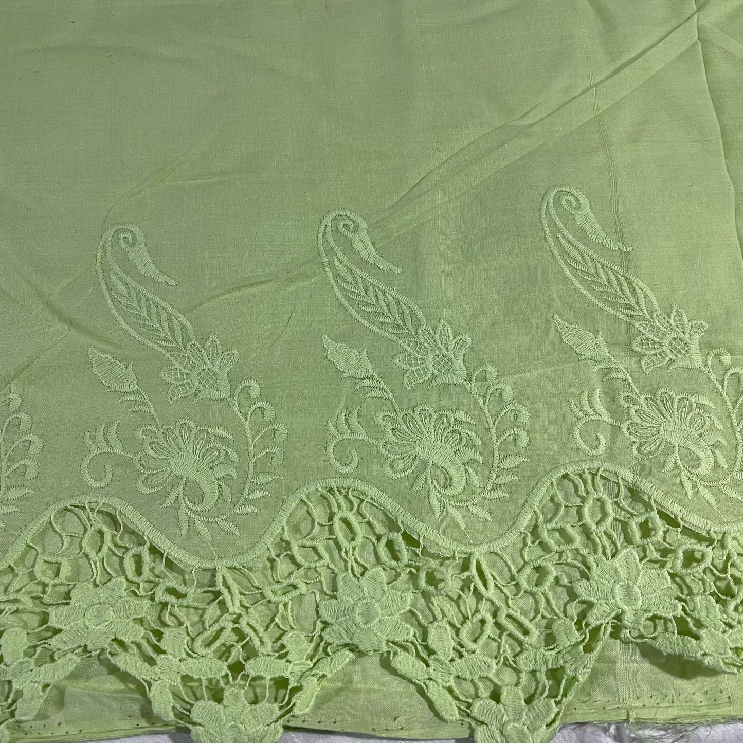 Lime Green Cotton Floral Embroidery Fabric Lace Broderie Anglaise Dress Craft Material 44" By the Meter