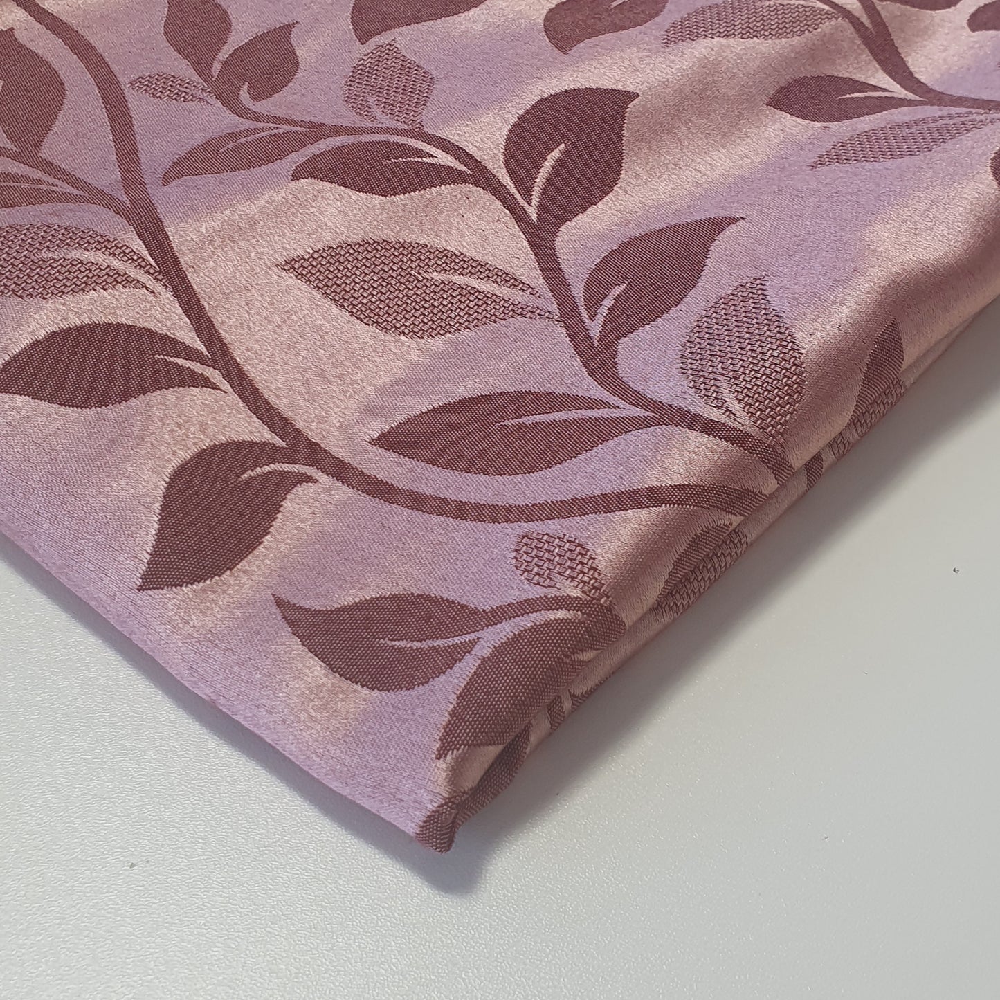 Luxurious Satin Jacquard Floral Upholstery Fabric – 58" for Curtains and Dressmaking (Mauve Ivy)