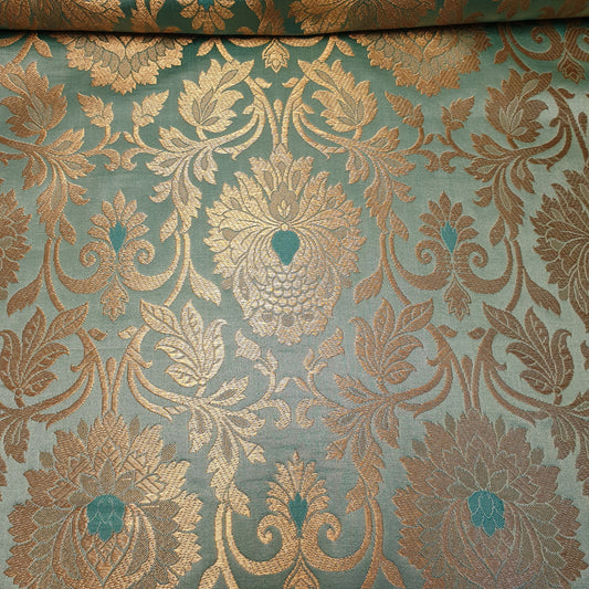 Ornamentaler Paisley Gold Metallic Druck Indischer Banarasi Brokat Stoff Meterware