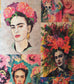 Multi Frida Kahlo Portraits Digital Print Faux Raw Silk Fabric Dress Craft Quilting Material 44" By Meter