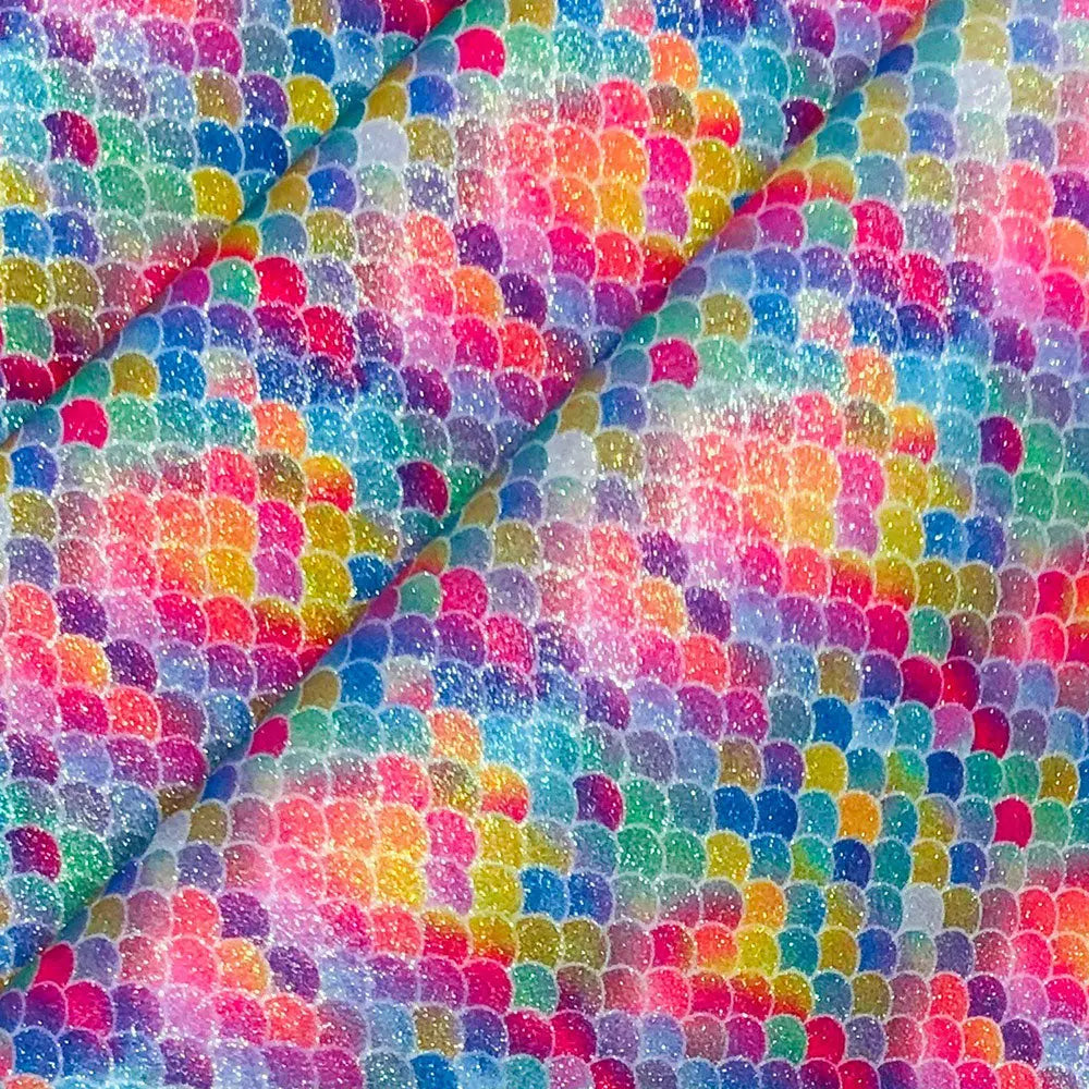 Rainbow & Mermaid Glitter PU Backed Fabric | Sparkle Leatherette 55" (140cm) Wide â€“ Sold by the Meter