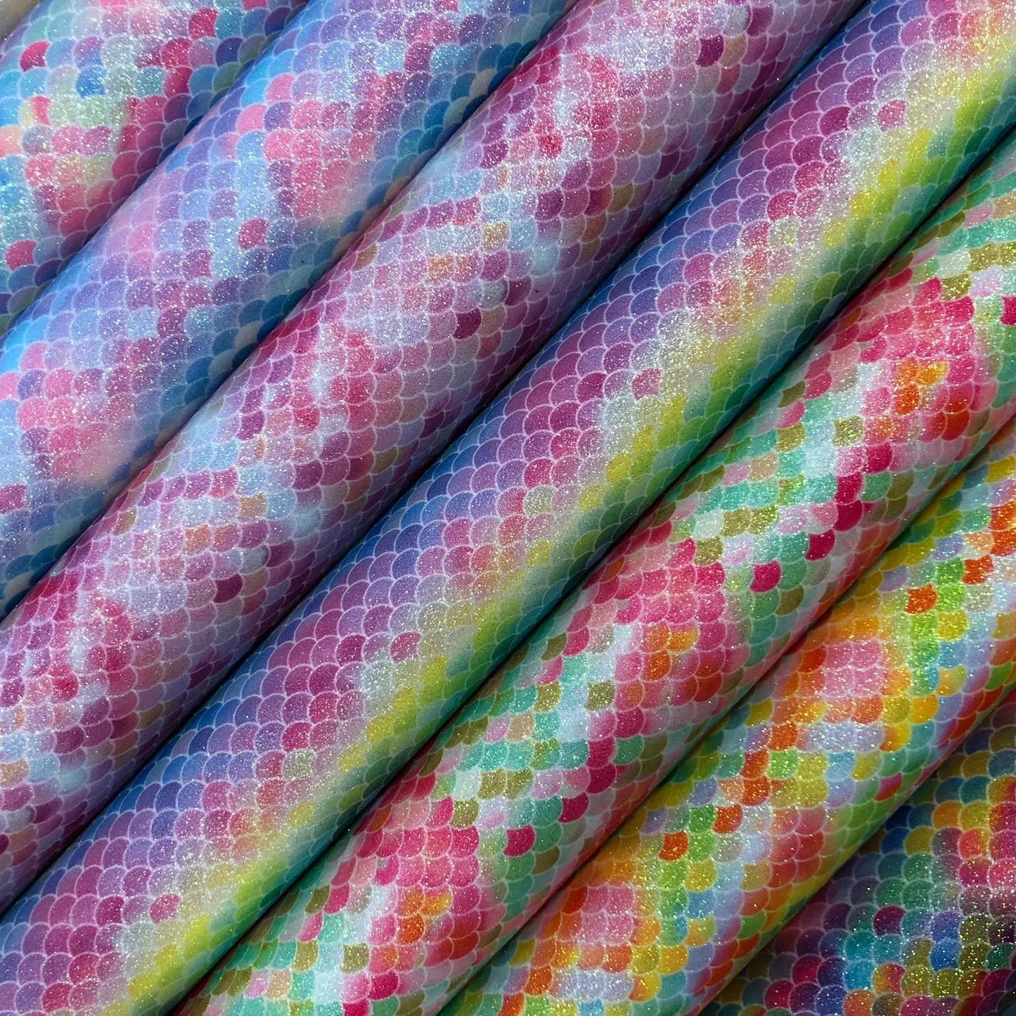 Rainbow & Mermaid Glitter PU Backed Fabric | Sparkle Leatherette 55" (140cm) Wide â€“ Sold by the Meter
