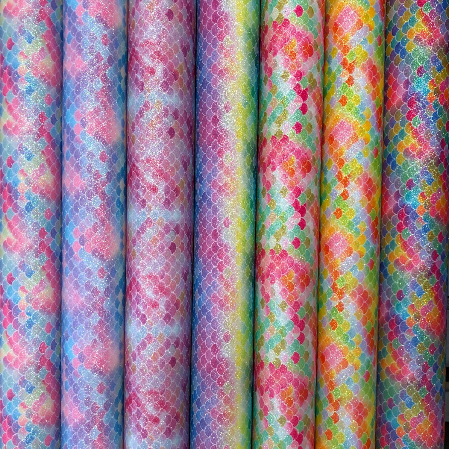 Rainbow & Mermaid Glitter PU Backed Fabric | Sparkle Leatherette 55" (140cm) Wide – Sold by the Meter