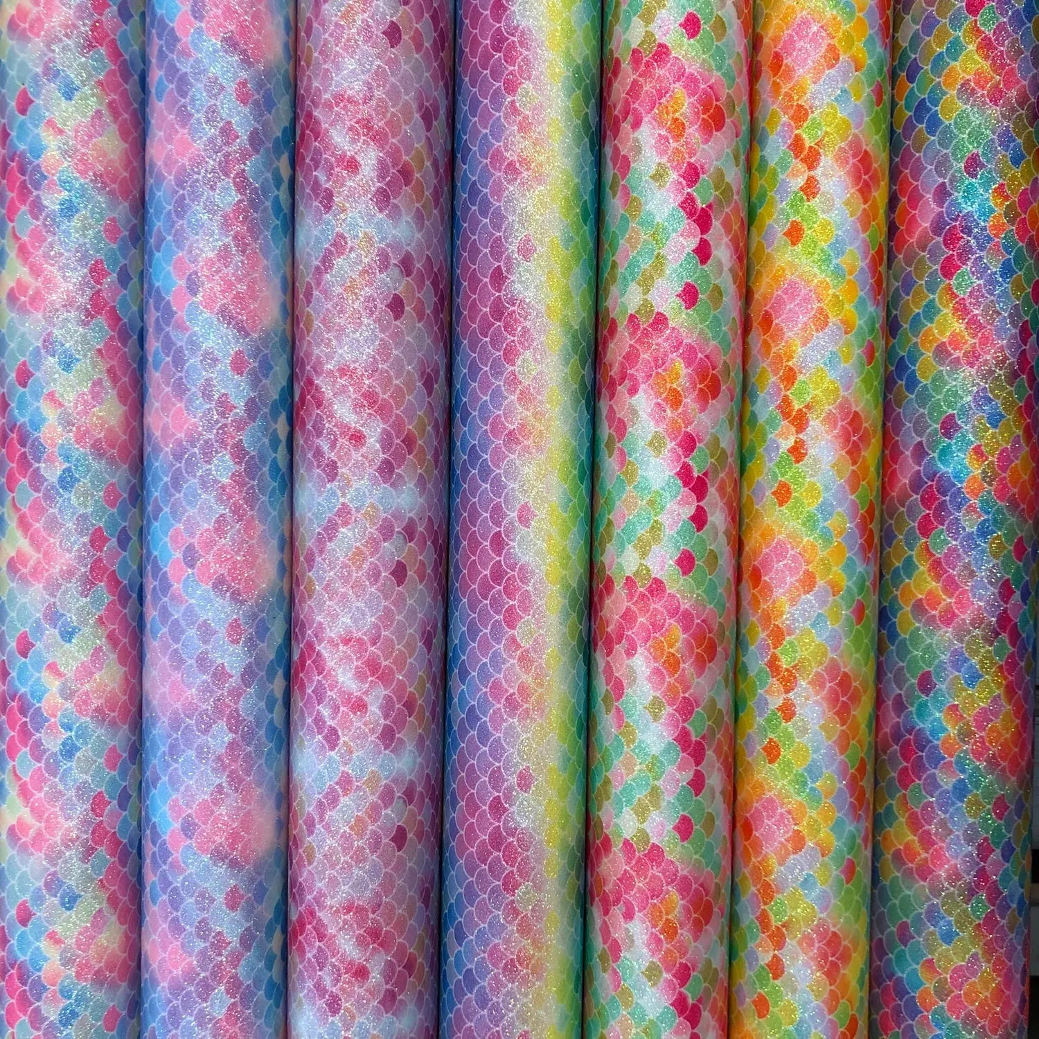Rainbow & Mermaid Glitter PU Backed Fabric | Sparkle Leatherette 55" (140cm) Wide â€“ Sold by the Meter