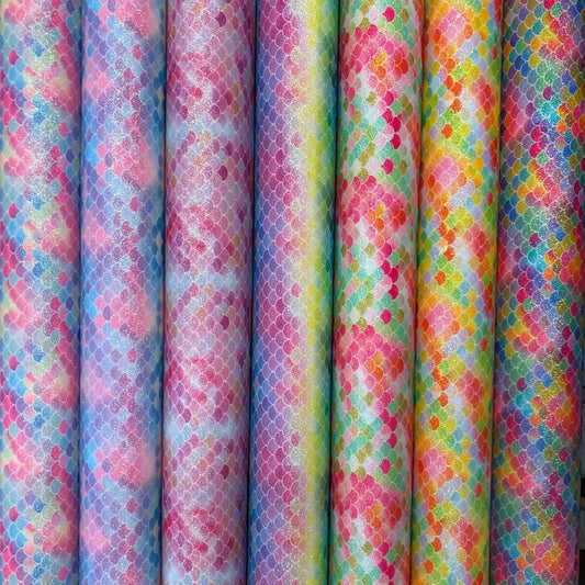 Rainbow & Mermaid Glitter PU Backed Fabric | Sparkle Leatherette 55" (140cm) Wide â€“ Sold by the Meter