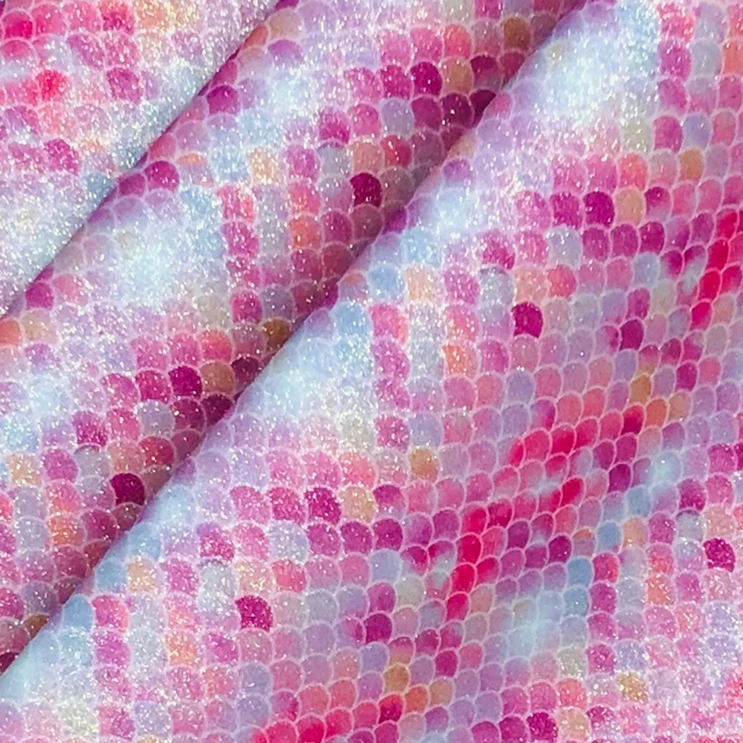 Rainbow & Mermaid Glitter PU Backed Fabric | Sparkle Leatherette 55" (140cm) Wide â€“ Sold by the Meter
