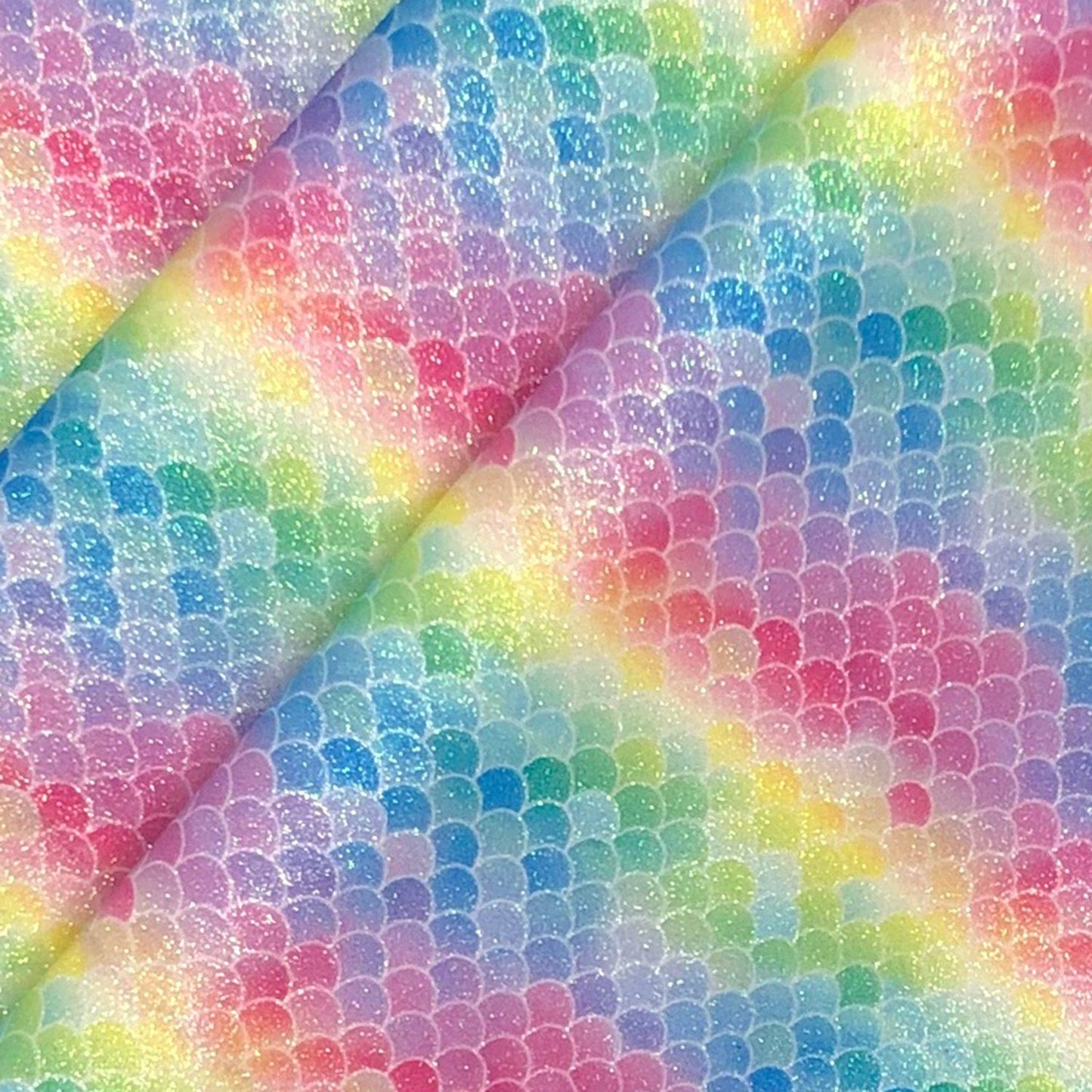 Rainbow & Mermaid Glitter PU Backed Fabric | Sparkle Leatherette 55" (140cm) Wide – Sold by the Meter