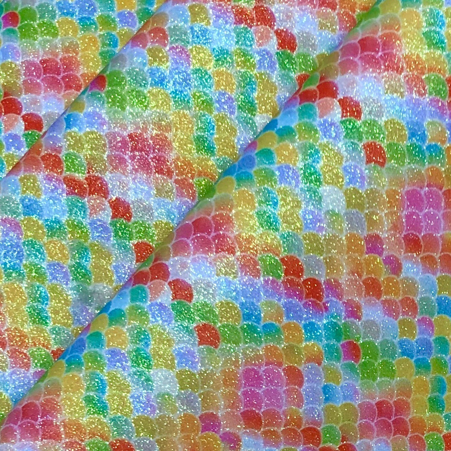 Rainbow & Mermaid Glitter PU Backed Fabric | Sparkle Leatherette 55" (140cm) Wide – Sold by the Meter