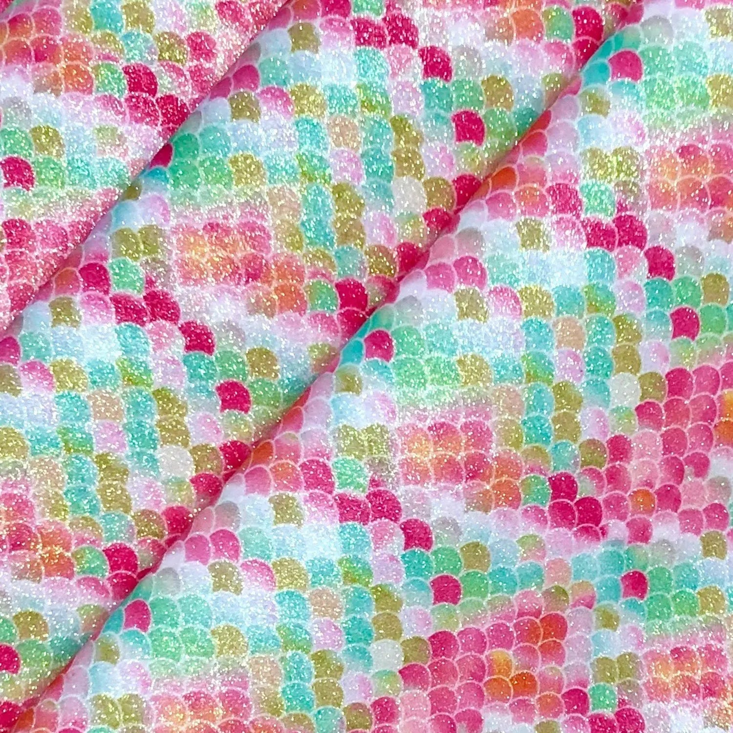 Rainbow & Mermaid Glitter PU Backed Fabric | Sparkle Leatherette 55" (140cm) Wide â€“ Sold by the Meter