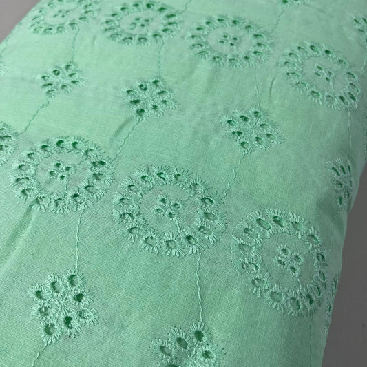 Mint Cotton Broderie Anglaise Eyelet Fabric Dress Craft Costume Material 44" By The Meter