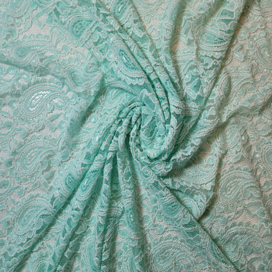 Mint Paisley Floral Braut Spitze Stoff Polyester Mesh Elasthan Mischung Kleid Material 58" Meterware