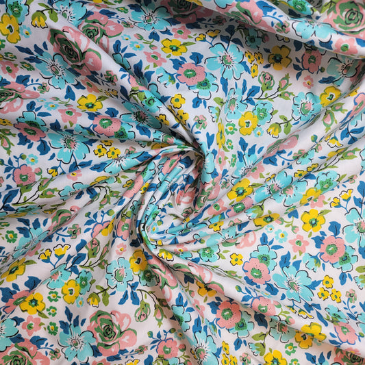 Mint Wild Floral 100% Cotton Organic Craft Dress Quilting Fabric 44" By The Meter