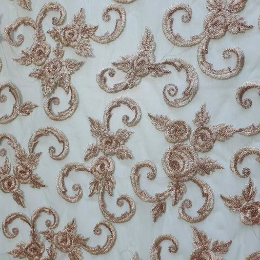 Mint Luxury Floral Embroidered Net Fabric – Designer Mesh Fabric 44" By The Meter