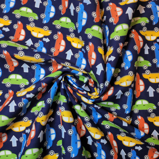 Multi Cars Soft 100% Cotton Floral Fabric for Kids’ Sewing and Quilting – 44" Wide, Perfect for Dresses and Crafts