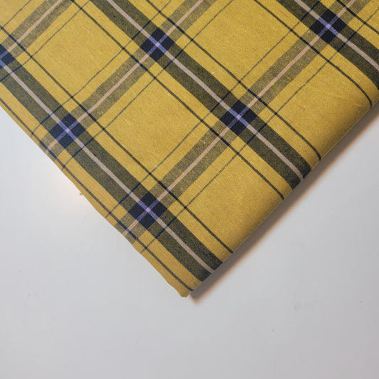 Mustard Navy 100% Cotton Tartan Check Plaid / Stripe Dress Fabric Craft Quilting Material 58" By The Meter