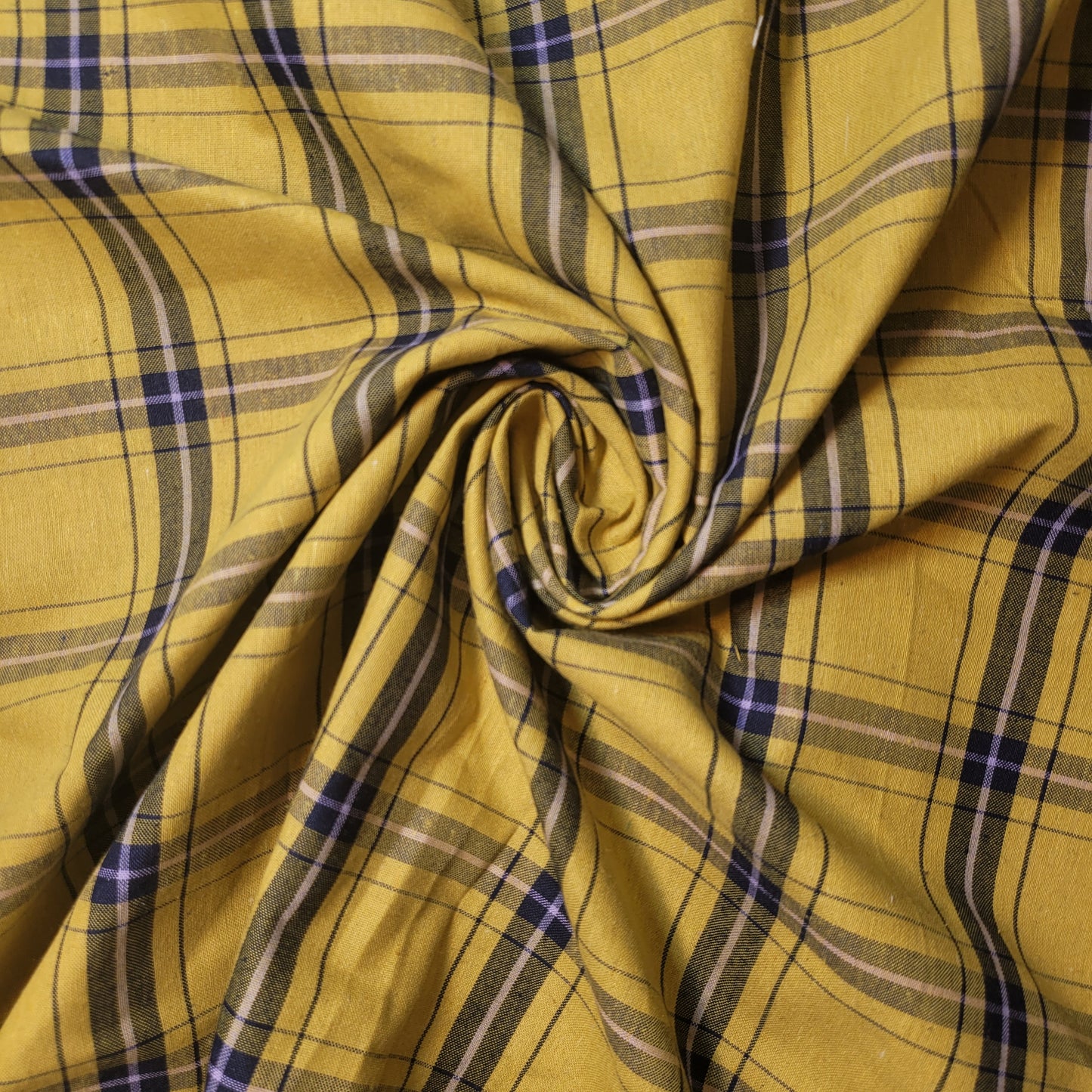 Mustard Navy 100% Cotton Tartan Check Plaid / Stripe Dress Fabric Craft Quilting Material 58" By The Meter