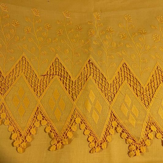 Mustard Yellow Cotton Floral Embroidery Fabric Lace Broderie Anglaise Dress Craft Material 44" By the Meter