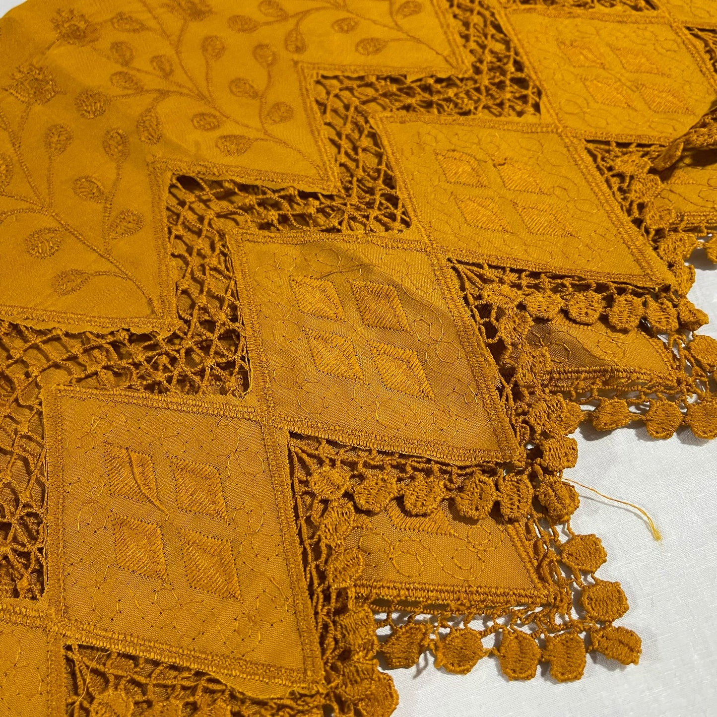 Mustard Cotton Floral Embroidery Fabric Lace Broderie Anglaise Dress Craft Material 44" By the Meter