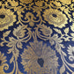 Navy Blue Banarasi Brocade Fabric with Gold Zari Floral Design | Premium Indian Jacquard Material By Meter 44"