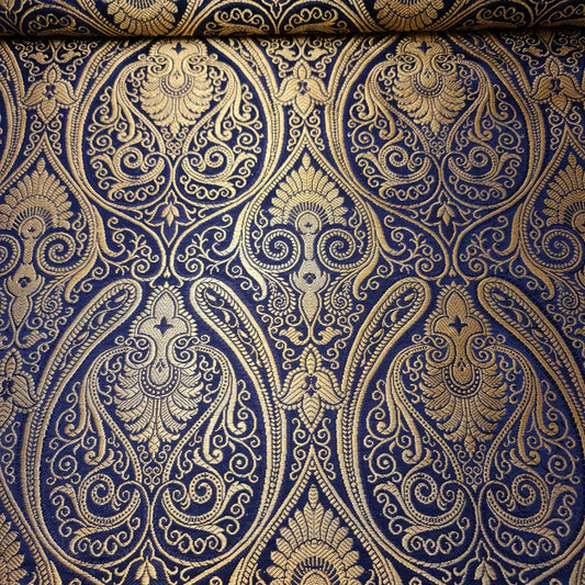Ornamentaler Paisley Gold Metallic Druck Indischer Banarasi Brokat Stoff Meterware
