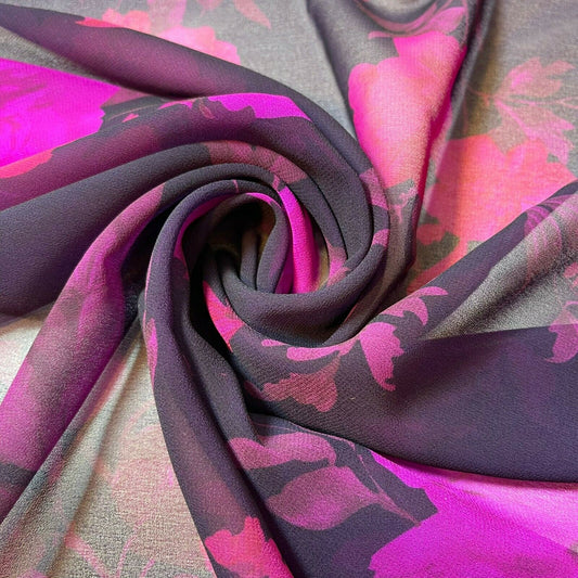 Marineblauer, rosa Blumen-Crêpe-Chiffon, durchsichtiges Material, für Kleider, Bastel- und Dekorationsstoffe, 111,8 cm, Meterware
