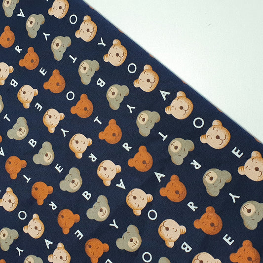 Luxuriöser, eleganter, lebendiger Canvas-Stoff aus 100 % Baumwolle mit floralem Polka-Muster, 147,3 cm breit, perfekt für Kinderprojekte und Bastelarbeiten (Marineblauer Teddybär)