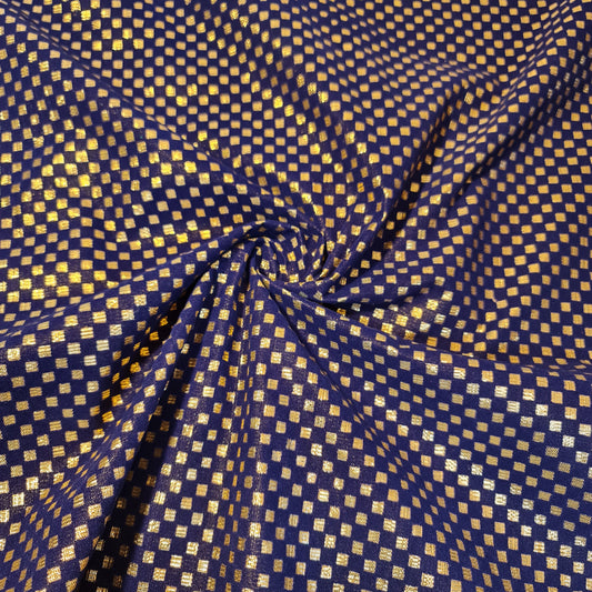 Navy Blue Gold Glitter Foil Lame Material Emboss Velvet Flock Check Plaid Décor Craft Dress Fabric 44" By Meter