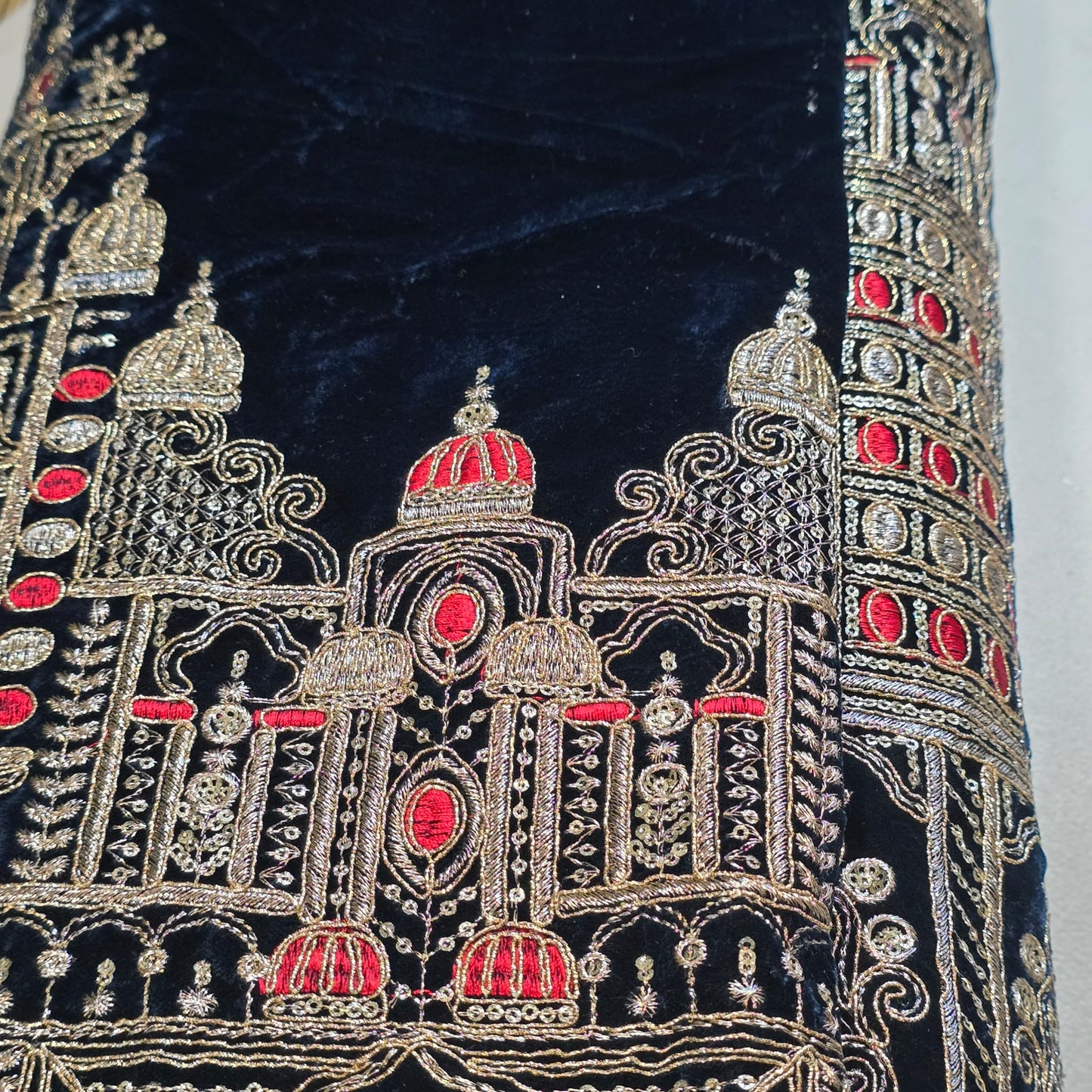Navy Velvet Fabric Gold Palace Embroidery Indian Wedding Bridal Dress Material 58" by Meter