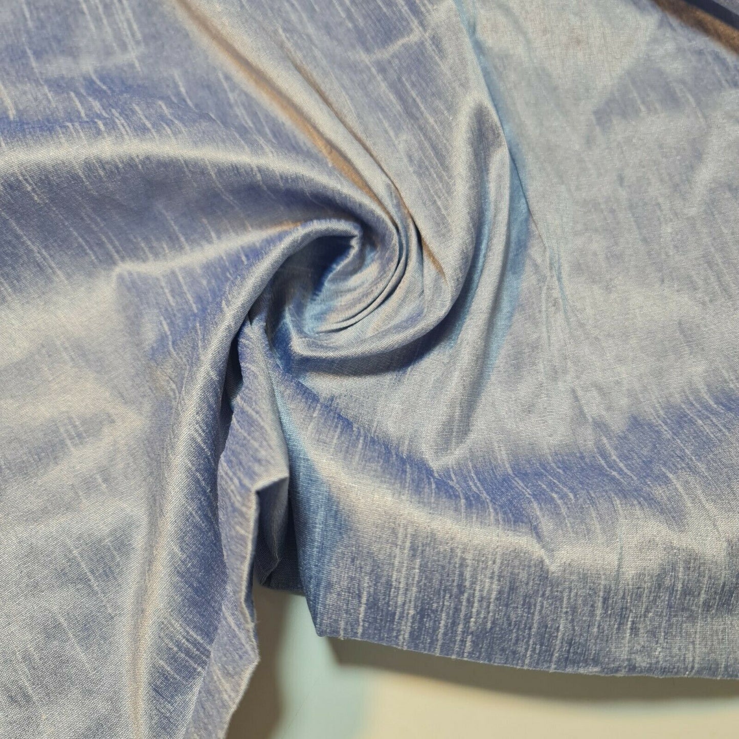 New Blue Plain Raw Silk Faux Dupion 100% Polyester Upholstery Fabric Bridal Material 44" By Meter