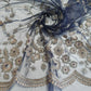 Navy Blue Luxury Embroidered Net Fabric with Sequins & Pearl Work 44" By The Meter