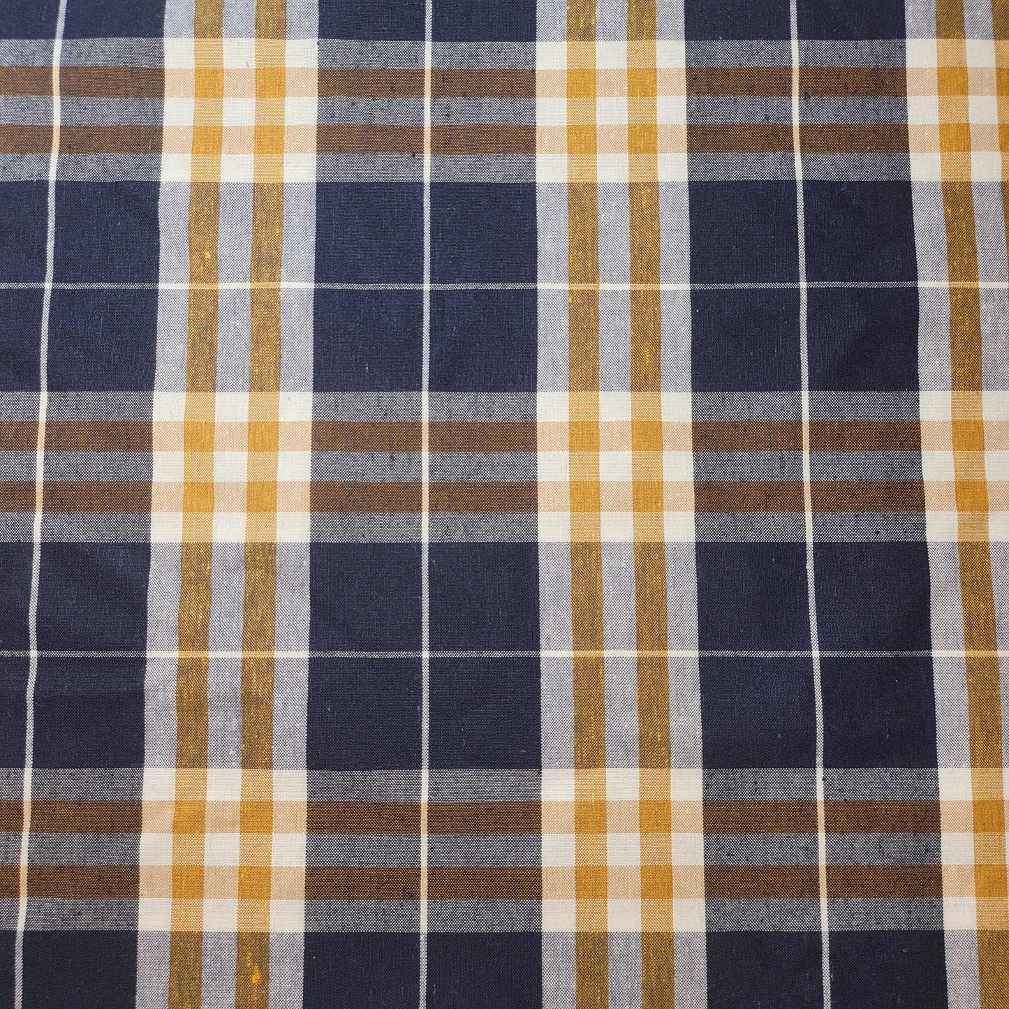 navy Mustard Thick 100% Cotton Tartan Check Plaid / Stripe Dress Fabric Craft Quilting Material 58" By The Meter