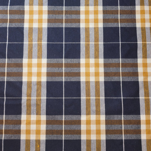 navy Mustard Thick 100% Cotton Tartan Check Plaid / Stripe Dress Fabric Craft Quilting Material 58" By The Meter