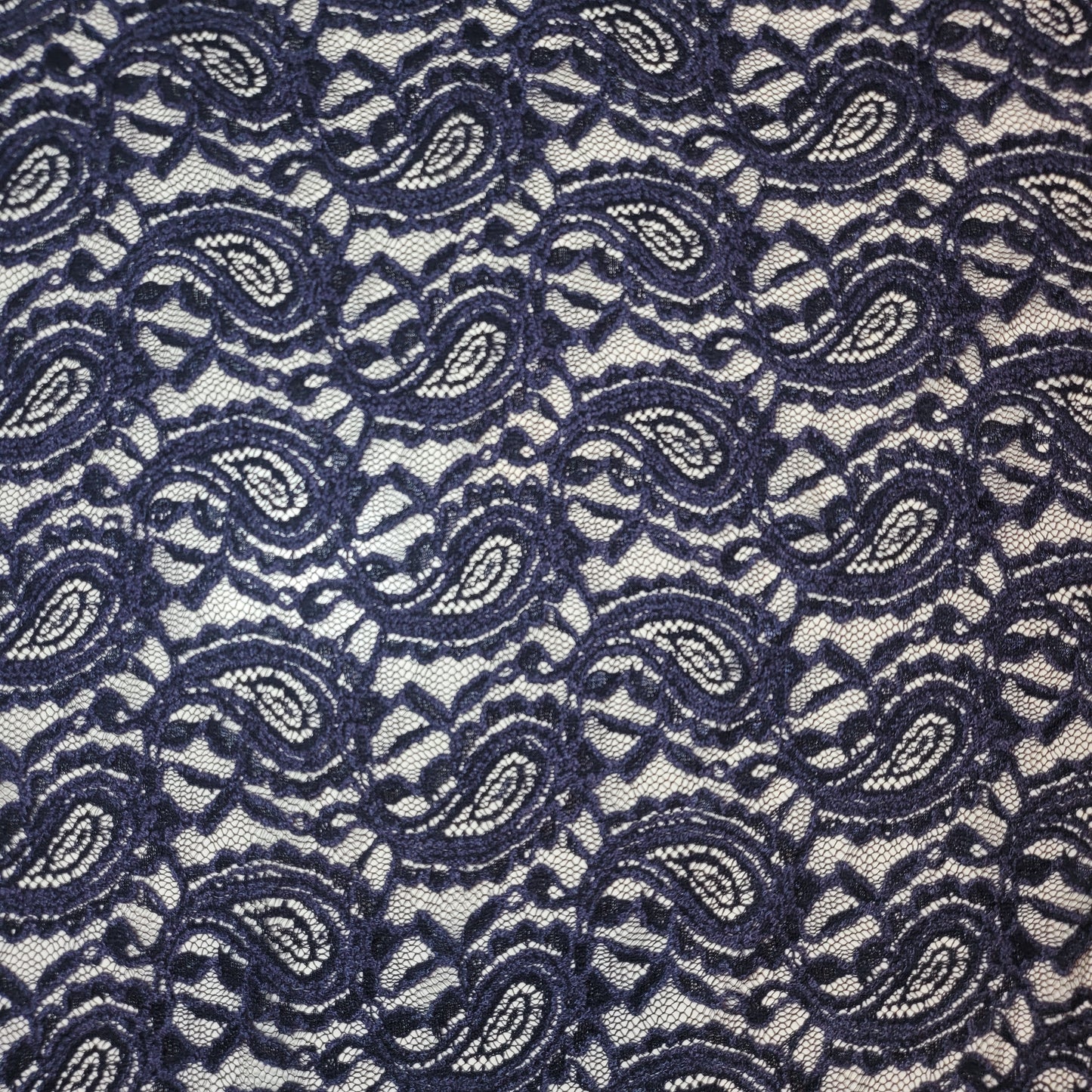 Marineblauer Paisley-Spitzenstoff für Brautkleider, Polyester-Netz- und Elasthan-Mischgewebe, 147,3 cm, Meterware (Kopie)