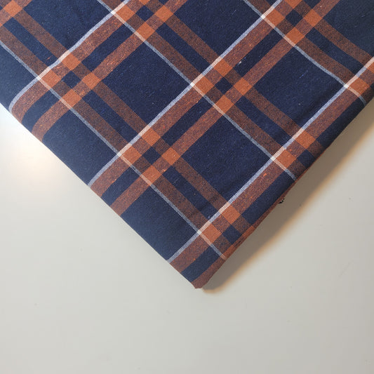 Navy Rust 100% Cotton Tartan Check Plaid / Stripe Dress Fabric Craft Quilting Material 58" By The Meter